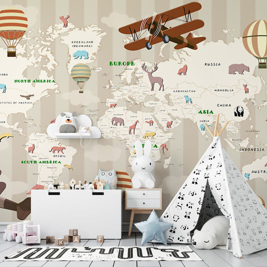 Striped world map wallpaper | Planes, Animals and Hot Air Balloons