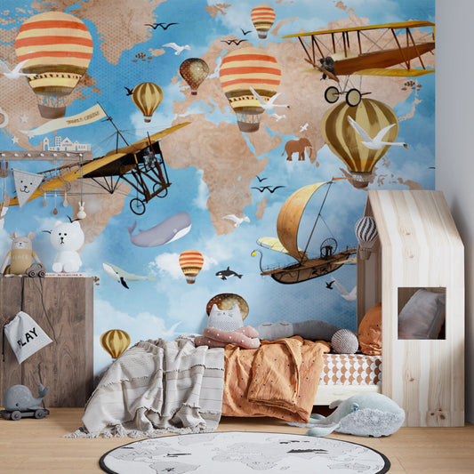 World Map Wallpaper | Hot Air Balloons, Planes and Flying Objects