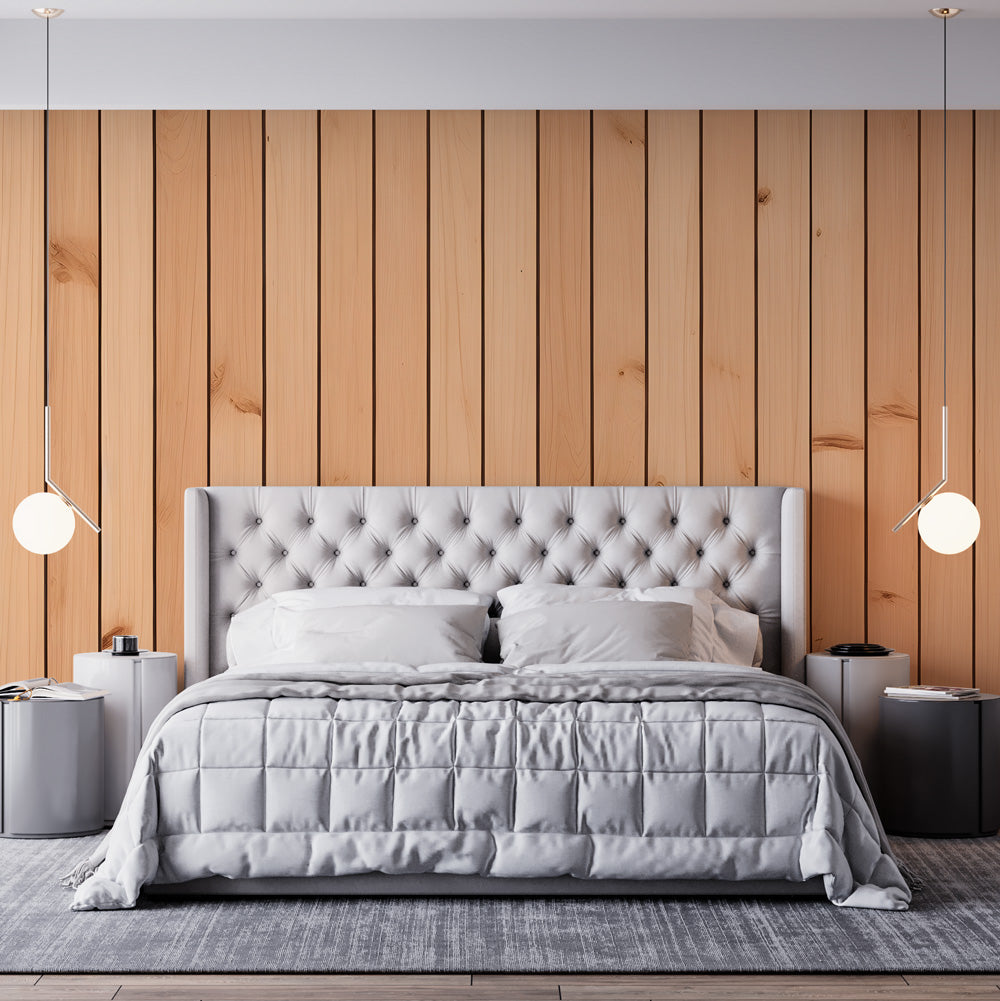 Wood effect wallpaper | Light boards and black joints