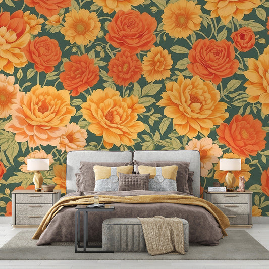 Vintage floral wallpaper | Retro bright colours