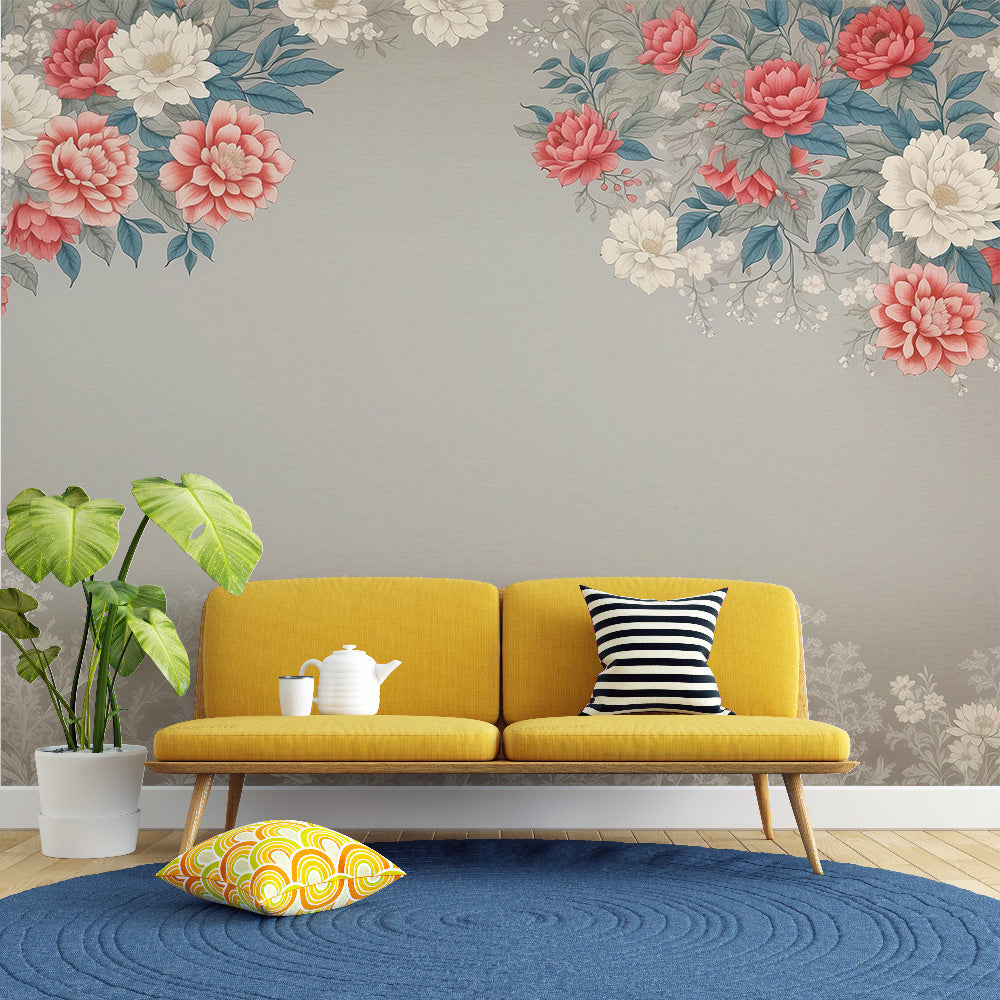 Vintage floral wallpaper | Colourful floral border on a neutral background