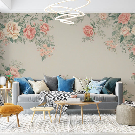 Vintage floral wallpaper | White and pink floral frame