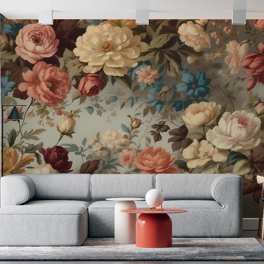 Vintage floral wallpaper | Large wildflowers