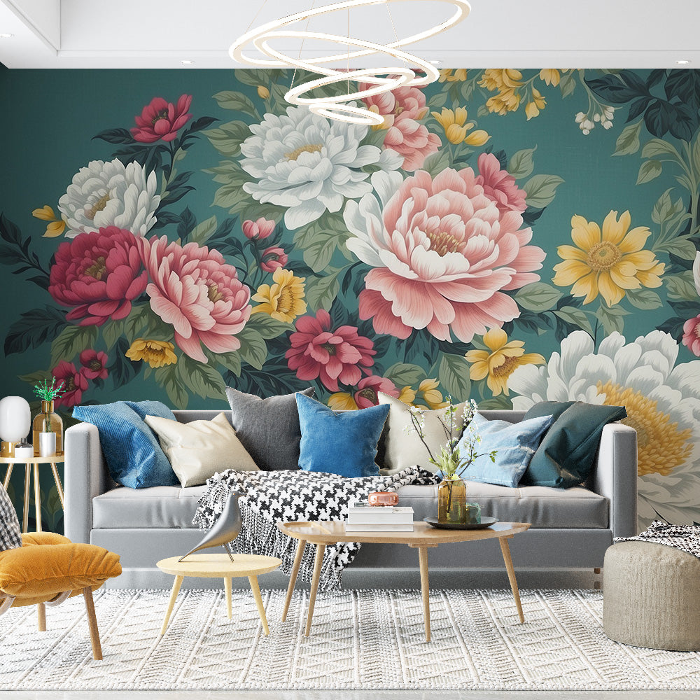 Vintage floral wallpaper | Magnolia bright colours