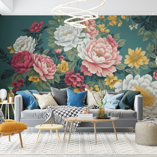 Vintage floral wallpaper | Magnolia bright colours