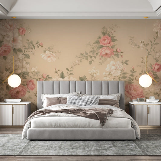 Vintage floral wallpaper | Pink and white flowers