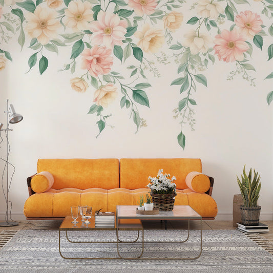 Vintage floral wallpaper | Floral cascade on white background