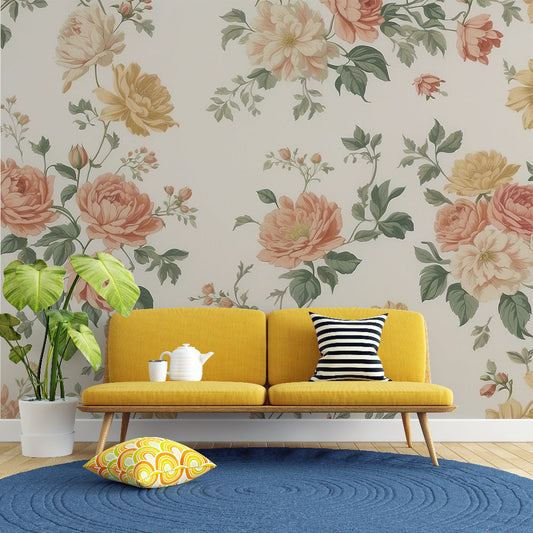 Vintage neutral tone floral wallpaper | Flower bouquets