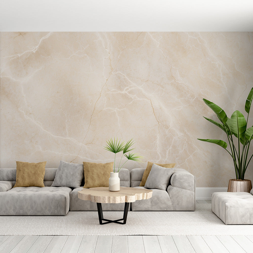 Marble Effect Wallpaper | Beige with Light Veining