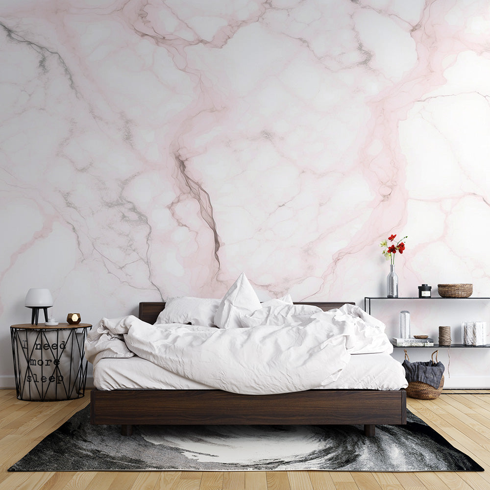 White marble effect wallpaper | Pink veins