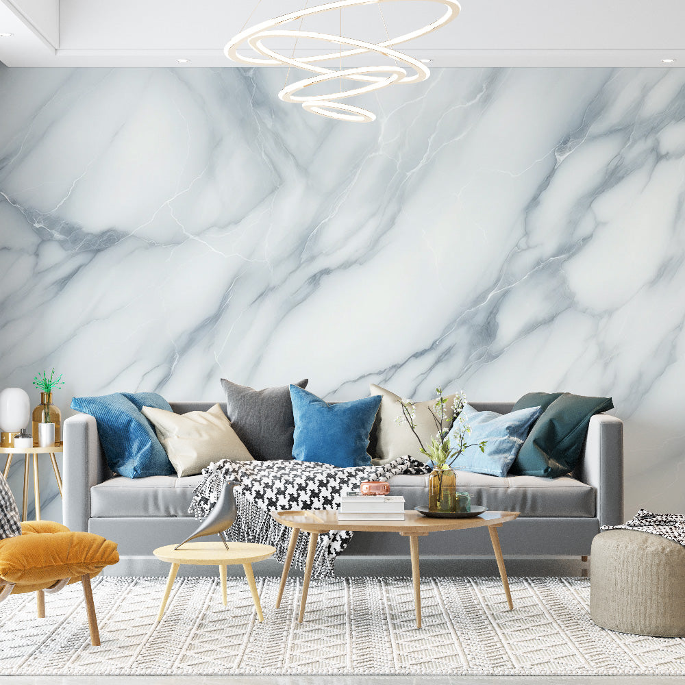 White marble effect wallpaper | Blue veins