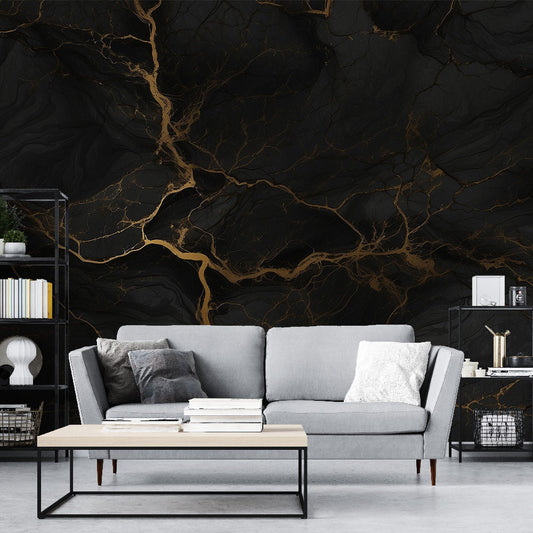 Black marble effect wallpaper | Golden veins