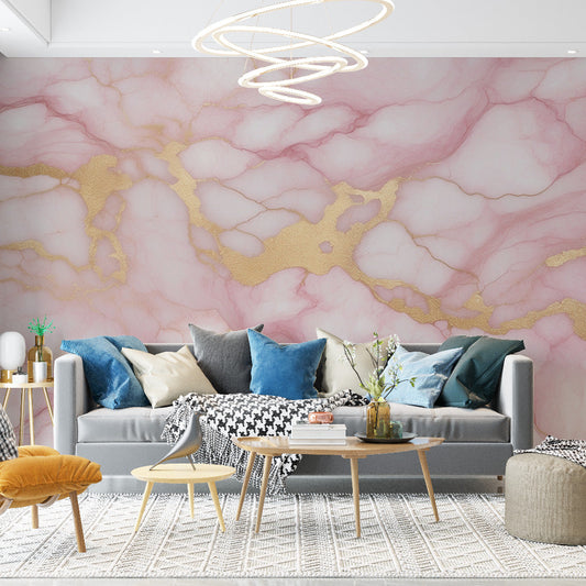 Pink marble effect wallpaper | Golden veins