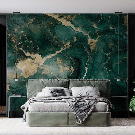 Green marble effect wallpaper | Golden veins