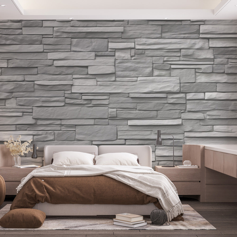 Stone Effect Wallpaper | Vertical and Grey