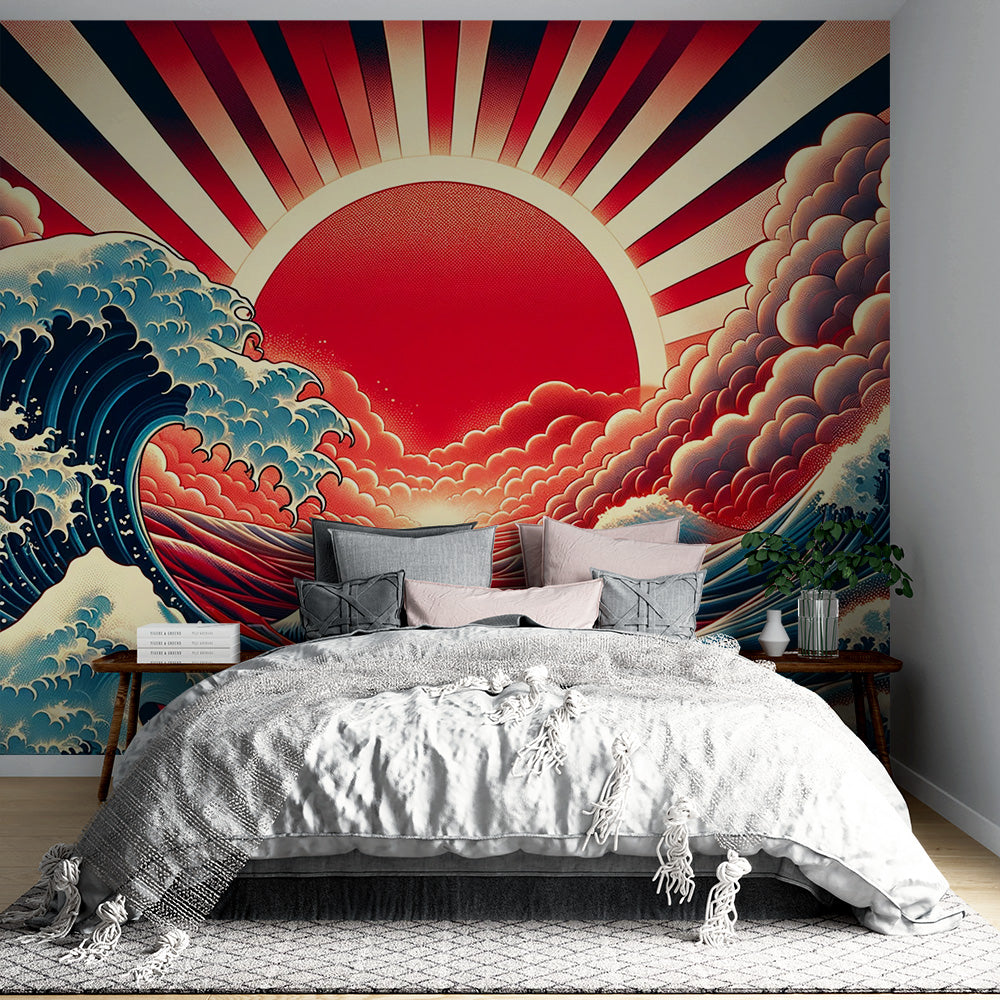 Japanese Wave Wallpaper | Featuring Animated Red Sun