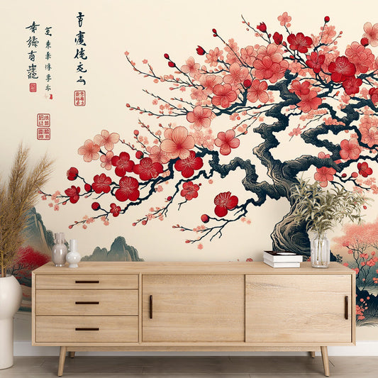 Japanese Cherry Blossom Wallpaper | Featuring Mountainous Design