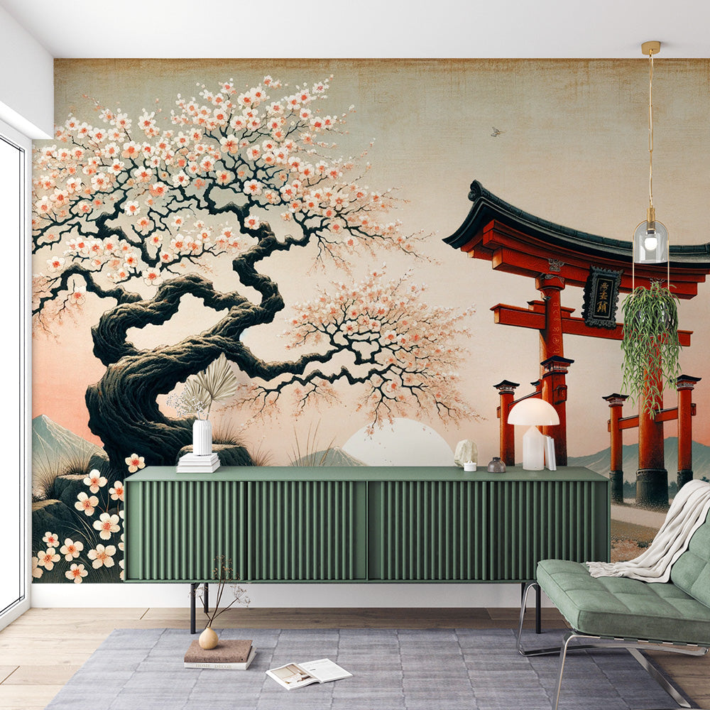 Japanese Cherry Blossom Wallpaper | White Flowers with Japanese Archway