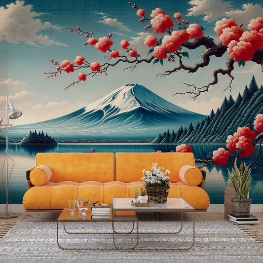 Japanese Wallpaper | Mount Fuji and Red Japanese Cherry Blossom