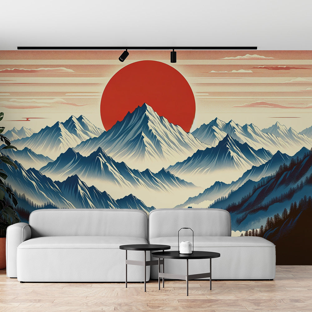 Japanese Wallpaper | With Mountain and Red Sun