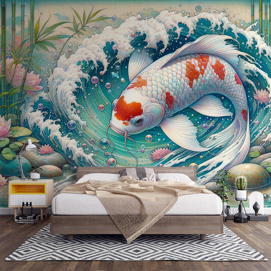 Japanese Fish Wallpaper | White and Orange Koi Carp