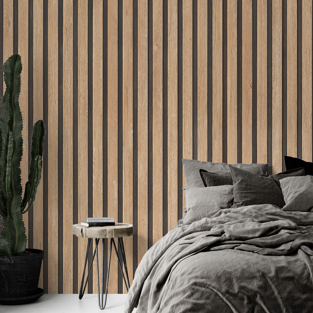 Wooden Oak Vertical Panel Wallpaper